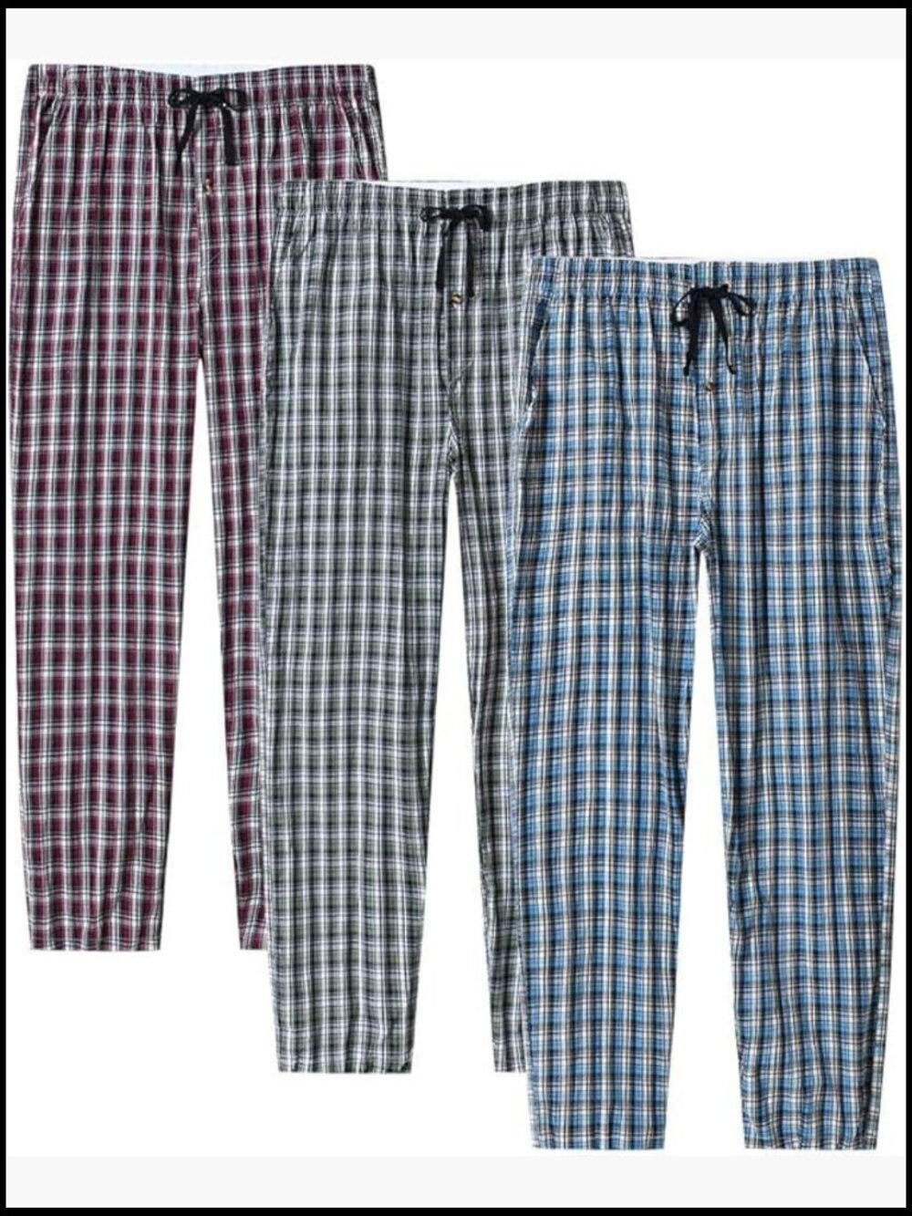 100% Cotton Pajama Pants with Pockets, Drawstring Waist, 3-Pack